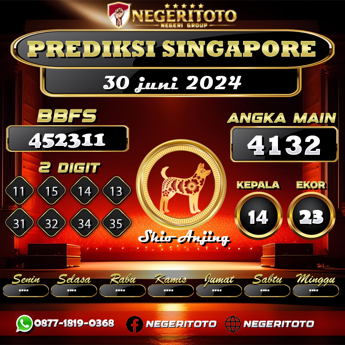 Negeritoto Prediksi Singapore Tgl 30 Juni 2024