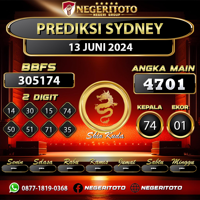 Negeritoto Prediksi Sydney Tgl 13 Juni 2024