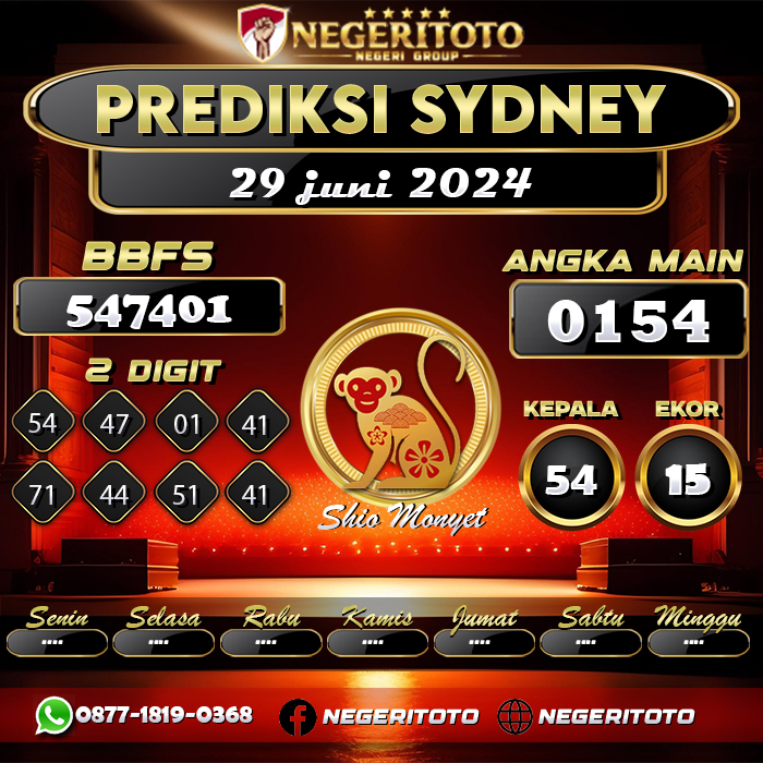 Negeritoto Prediksi Sydney Tgl 29 Juni 2024