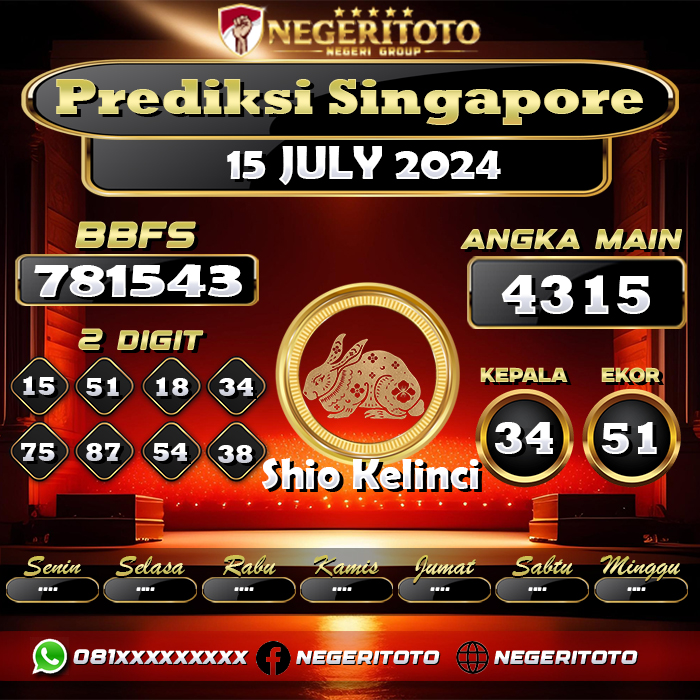 Negeritoto Prediksi Singapore Tgl 15 July 2024