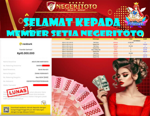 NEGERITOTO SELAMAT KEPADA MEMBER SETIA KAMI JP 10.000.000