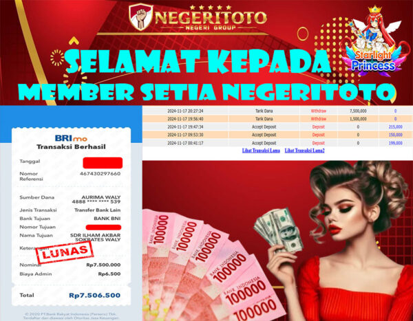 NEGERITOTO SELAMAT KEPADA MEMBER SETIA KAMI JP 7.500.000