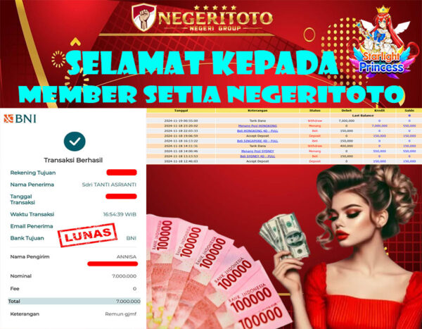 NEGERITOTO SELAMAT KEPADA MEMBER SETIA KAMI JP 7.000.000