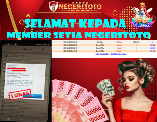 NEGERITOTO SELAMAT KEPADA MEMBER SETIA KAMI JP 3.000.000