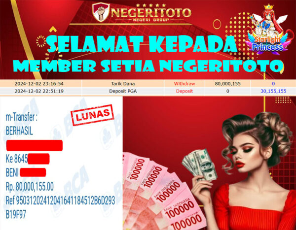 NEGERITOTO SELAMAT KEPADA MEMBER SETIA KAMI JP 80.000.155