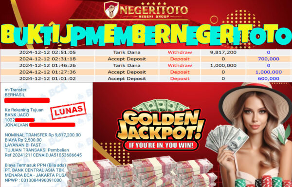 NEGERITOTO SELAMAT KEPADA MEMBER SETIA KAMI JP 9.817.200