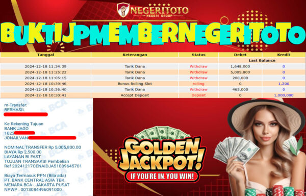 NEGERITOTO SELAMAT KEPADA MEMBER SETIA KAMI JP 5.005.800