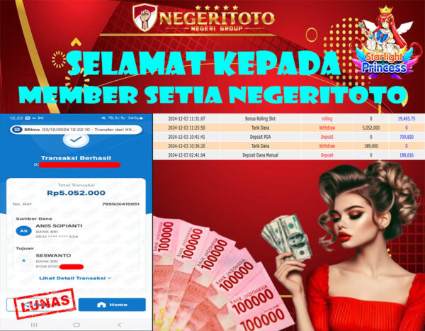 NEGERITOTO SELAMAT KEPADA MEMBER SETIA KAMI JP 5.052.000